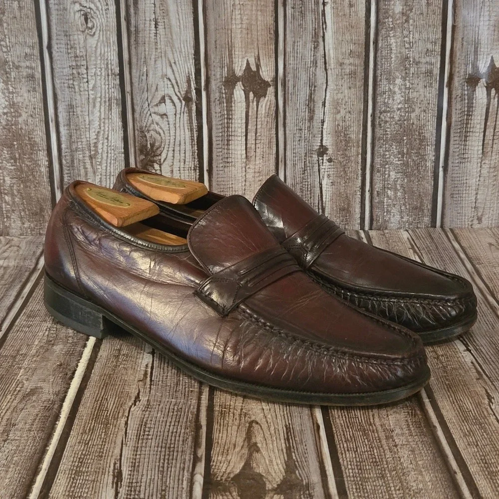 Sz 10 E Mens Florsheim‎ Como Loafers Burgundy Leather Moc Toe Dress Shoes Good